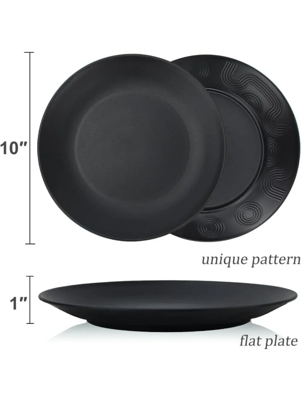 10-Inch Black Wheat Straw Plates Set of 8 | Unbreakable, Microwave & Dishwasher